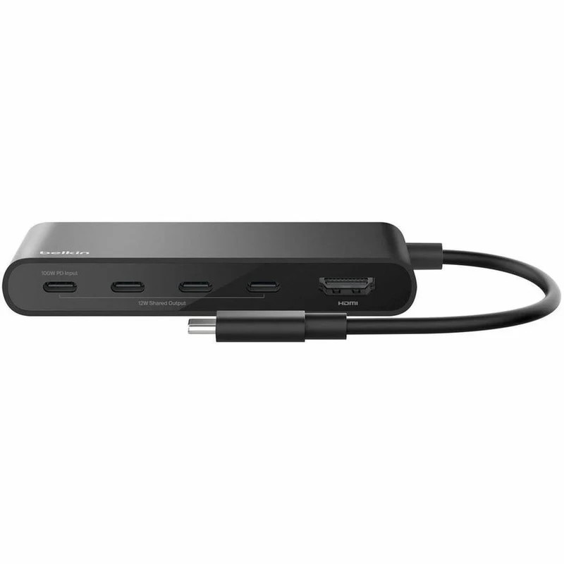 Hub USB-C Belkin 5 ports - 4 ports USB-C, 1 port HDMI 4K - 10 Gbit/s - 100 W - Station d'accueil - Noir AVC021FQBK