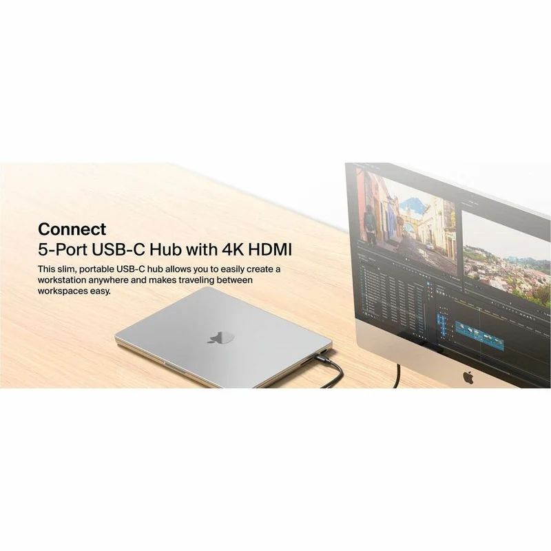 Hub USB-C Belkin 5 ports - 4 ports USB-C, 1 port HDMI 4K - 10 Gbit/s - 100 W - Station d'accueil - Noir AVC021FQBK