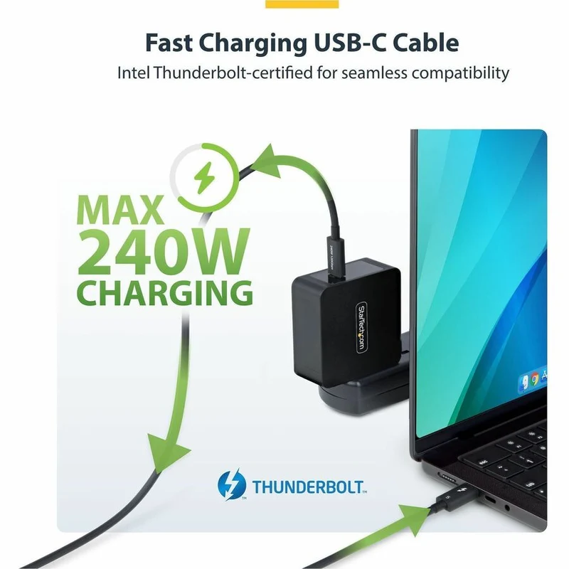 Câble Thunderbolt 5 StarTech.com de 50 cm (1.5 pi), 80 Gbit/s/120 Gbit/s, 240 W PD, 8K 60 Hz, certifié Thunderbolt, compatible avec TB4/USB-C TBLT5MM50CM240W
