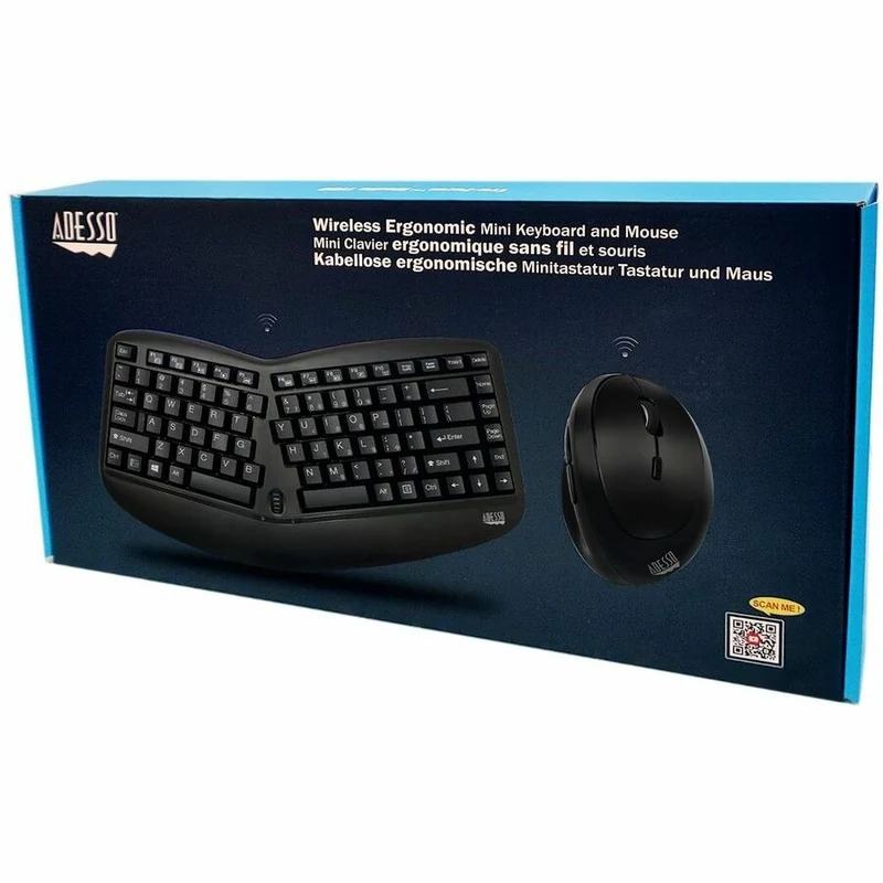 Clavier et souris mini ergonomiques sans fil Adesso Tru-Form WKB-1150CB