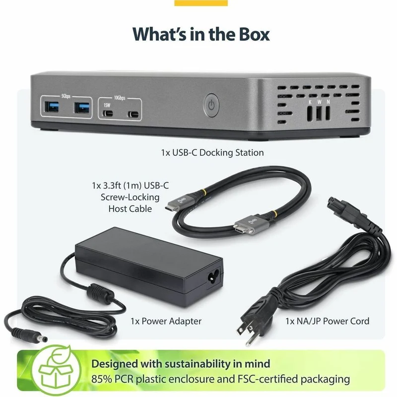 Station d'accueil StarTech double écran USB-C, HDMI, 4K 60 Hz, charge rapide pour ordinateur portable 100 W, 1 GbE, sans pilote, station d'accueil multi-écrans 196N-USBC-DOCK