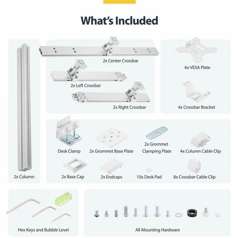 Support de bureau StarTech.com pour six écrans avec barre transversale, compatible avec des écrans jusqu'à 32 pouces (8 kg max. par écran), double colonne, fixation par pince en C/œillet - 6-MONITOR-ARM-A
