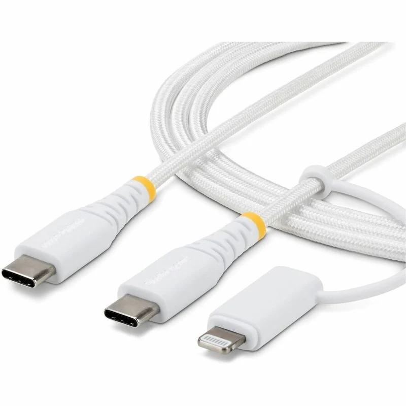 Câble de charge USB-C robuste StarTech 2-en-1 de 1 m (3.3 pi) avec adaptateur Lightning, 30 W/60 W, certifié Apple MFi, câble de charge USB-C tressé 1M-U2-LNTC-CABLE