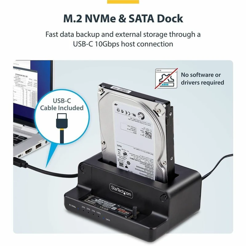 Duplicateur de disques M.2 NVMe vers SATA 2.5/3.5" StarTech.com, station d'accueil/cloneur autonome à double baie, conversion bidirectionnelle NVMe vers SATA/SATA vers NVMe, TAA N2-M2-SSD-DUPLICATOR