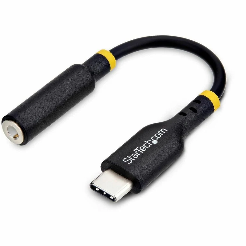 Adaptateur audio USB-C StarTech.com 12.7 cm (5 po) vers prise casque 3.5 mm, dongle auxiliaire USB Type-C, convertisseur numérique-analogique 32 bits, pour ordinateur portable, téléphone et tablette USBCAUDIO2