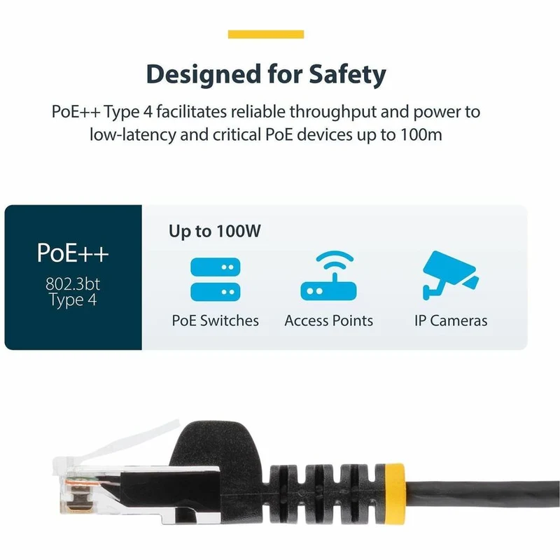 Câble Ethernet StarTech CAT6 fin noir 23 cm (9 po), connecteur RJ45 fin et anti-accrochage, UTP, LSZH, cuivre nu 28 AWG, cordon de brassage réseau fin N6PAT9INBKS