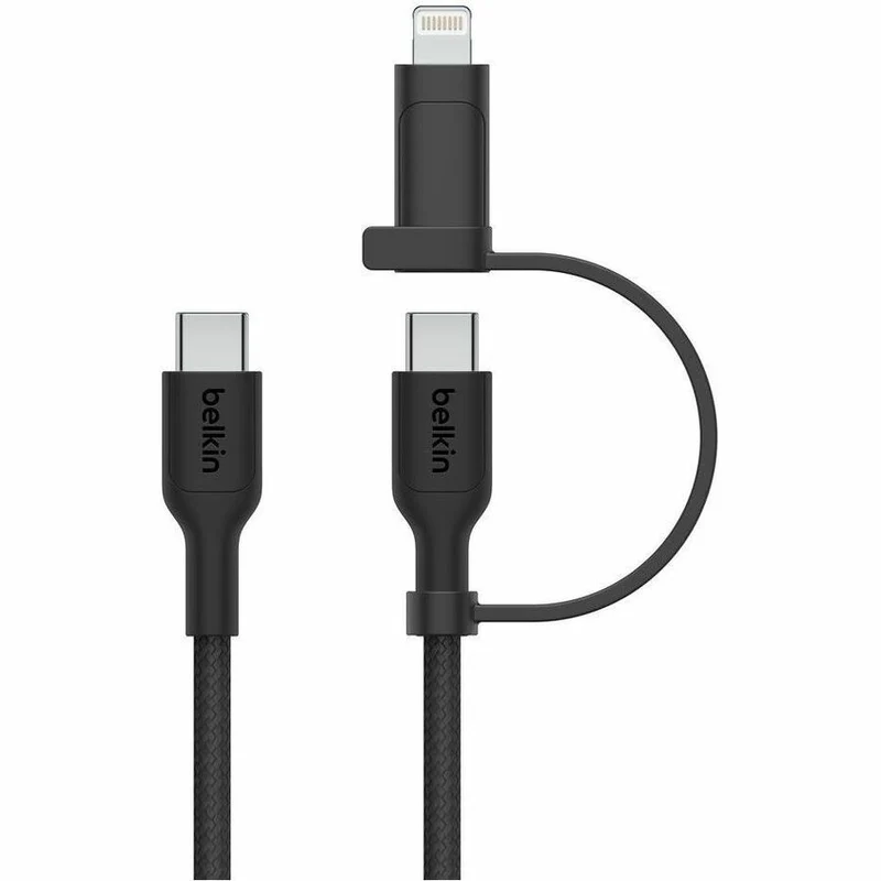 Câble Belkin BoostCharge Pro 2-en-1 avec connecteurs USB-C et Lightning CAC003fq1.5MBK