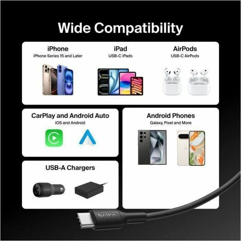 Câble Belkin USB-A vers USB-C 15 W, 1 m, noir CAB021FQ1MBK