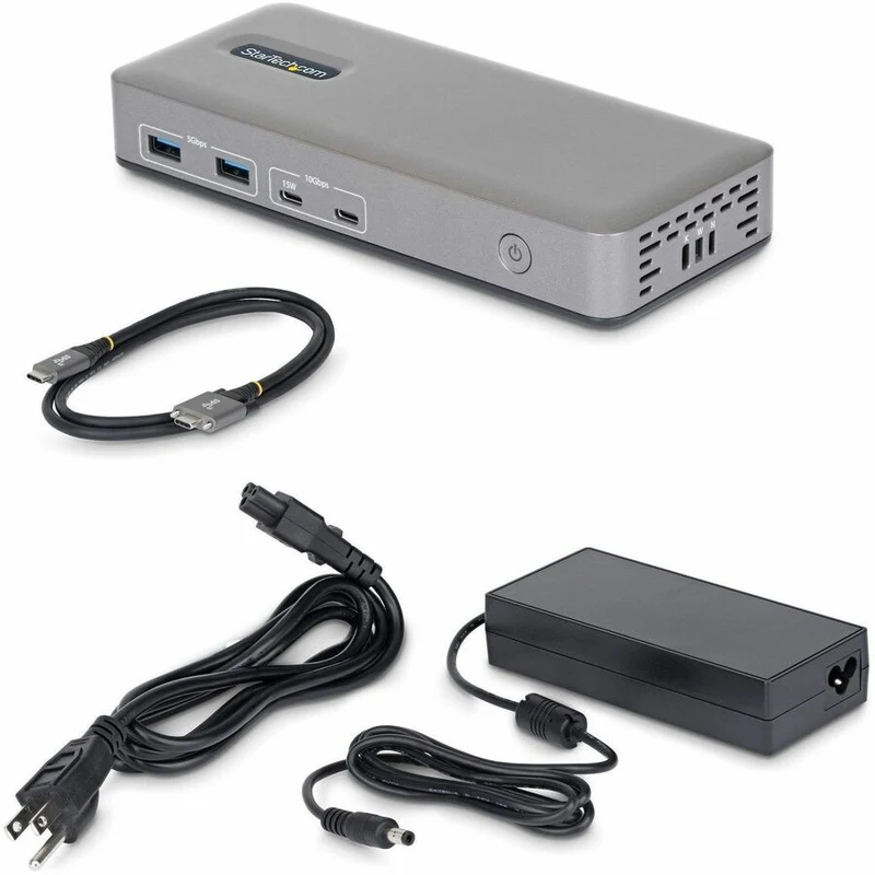 Station d'accueil double écran StarTech USB-C, DisplayPort, 4K 60 Hz, charge rapide pour ordinateur portable 100 W, 1 GbE, sans pilote, station d'accueil multi-écrans 201N-USBC-DOCK