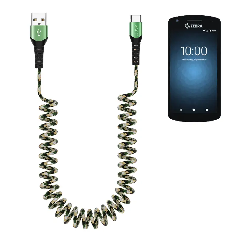 Zebra Handheld Fast Charging Coiled USB-C Cable for Shared Work Areas | Agoz
