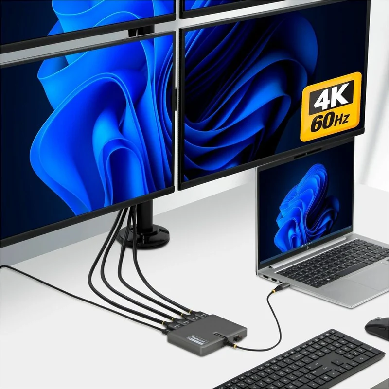 Adaptateur StarTech.com USB-C vers station de travail à quatre écrans, HDMI 4K 60 Hz, alimentation PD 140 W pour la charge d'ordinateurs portables, 1 port USB 2.0, TAA QUAD-USB-HDMI-ADAPT