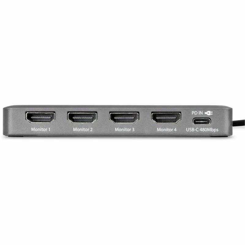 Adaptateur StarTech.com USB-C vers station de travail à quatre écrans, HDMI 4K 60 Hz, alimentation PD 140 W pour la charge d'ordinateurs portables, 1 port USB 2.0, TAA QUAD-USB-HDMI-ADAPT