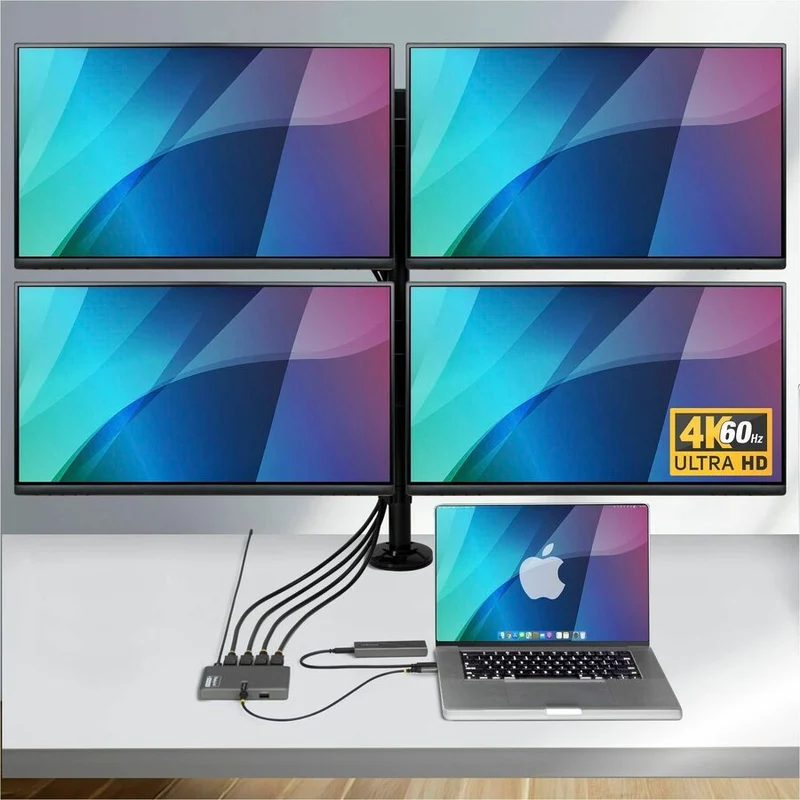 Adaptateur StarTech.com USB-C vers station de travail à quatre écrans, DisplayPort 4K 60 Hz, alimentation PD 140 W pour la charge d'ordinateurs portables, 1 port USB 2.0, TAA QUAD-USB-DP-ADAPT