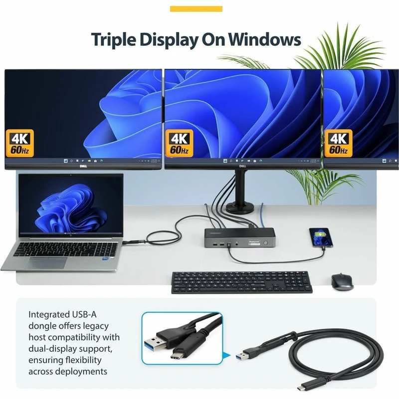 Station d'accueil USB-C triple écran StarTech.com, station de charge pour ordinateurs portables 140 W (compatible MacBook Pro et Windows), 4K 60 Hz, TAA DK30C2DPEPRN