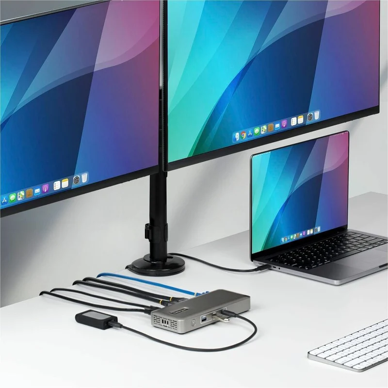 Station d'accueil StarTech USB4, double écran 4K sans pilote pour macOS et Windows, station d'accueil USB-C universelle avec charge rapide 100 W pour ordinateur portable et connectivité 2.5 GbE 208N-USB4-DOCK