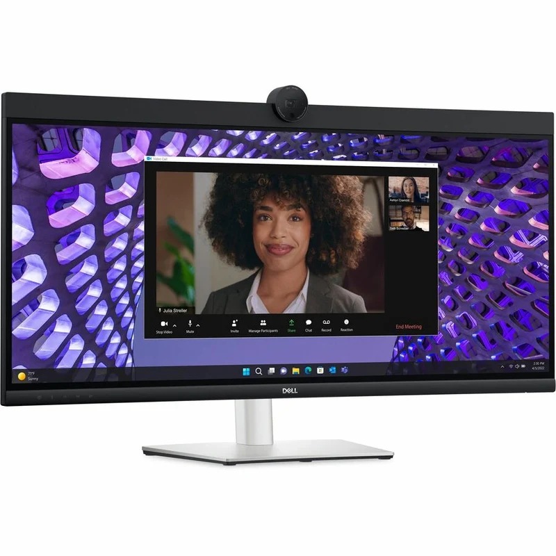 Moniteur LED incurvé Dell P3424WEB 34" avec webcam, résolution UW-QHD et format 21:9, noir et argent