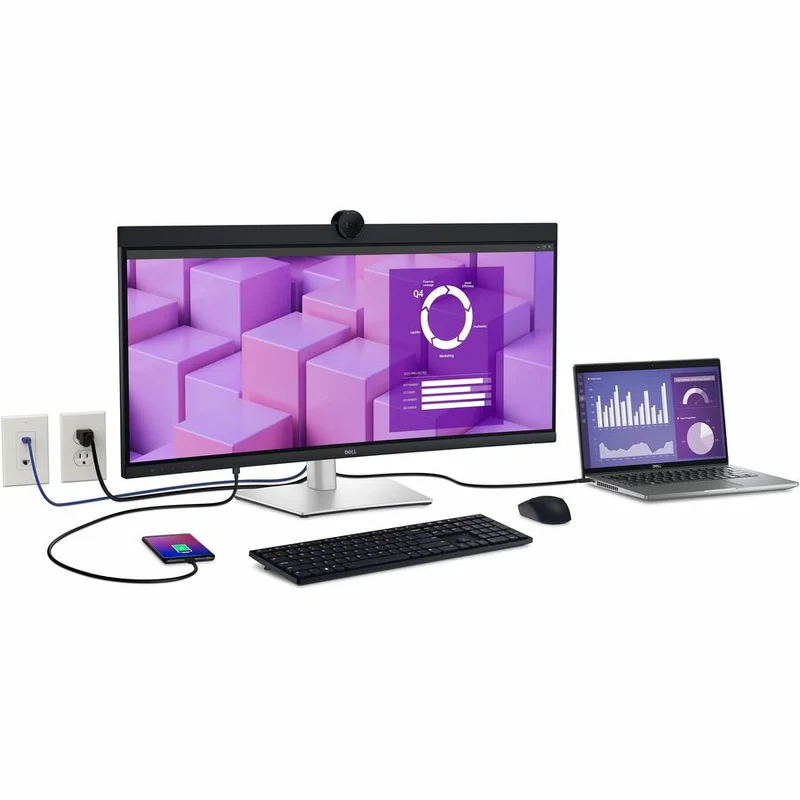 Moniteur LED incurvé Dell P3424WEB 34" avec webcam, résolution UW-QHD et format 21:9, noir et argent