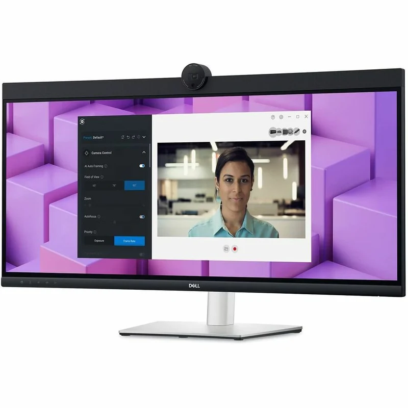 Moniteur LED incurvé Dell P3424WEB 34" avec webcam, résolution UW-QHD et format 21:9, noir et argent