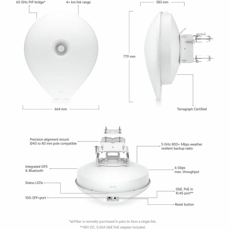 Pont sans fil Ubiquiti airFiber 60 XG monobande 866.60 Mbit/s AF60-XG