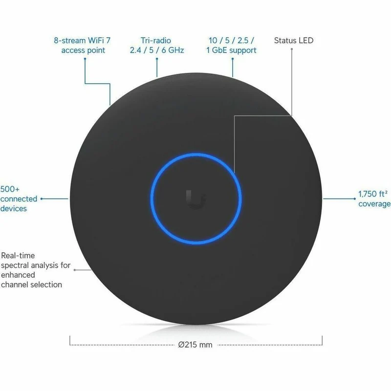 Point d'accès sans fil Ubiquiti U7 Pro tribande Wi-Fi 7 IEEE 802.11n/ac/ax/be/v/r/k 8.60 Gbit/s - Noir U7-Pro-XGS-B