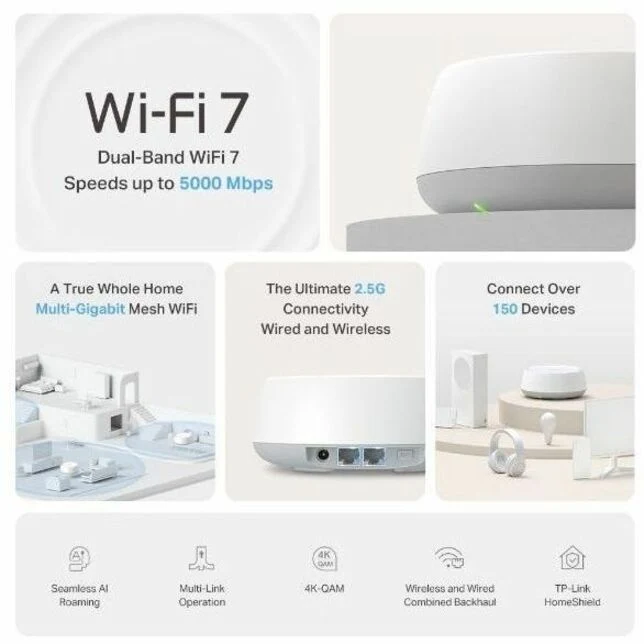 Routeur sans fil Ethernet TP-Link Deco BE25 Wi-Fi 7 IEEE 802.11 a/b/g/n/ac/ax/be DECO BE25 (LOT DE 1)