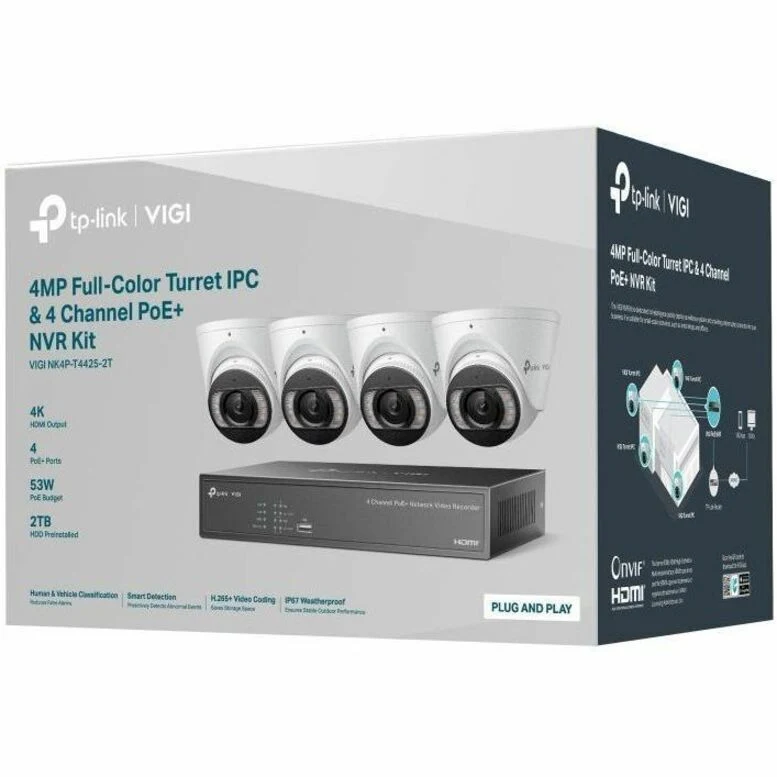 Kit IPC tourelle couleur TP-Link VIGI 4MP et NVR 4 canaux PoE+ - Disque dur 2 To VIGI NK4P-T4425-2T