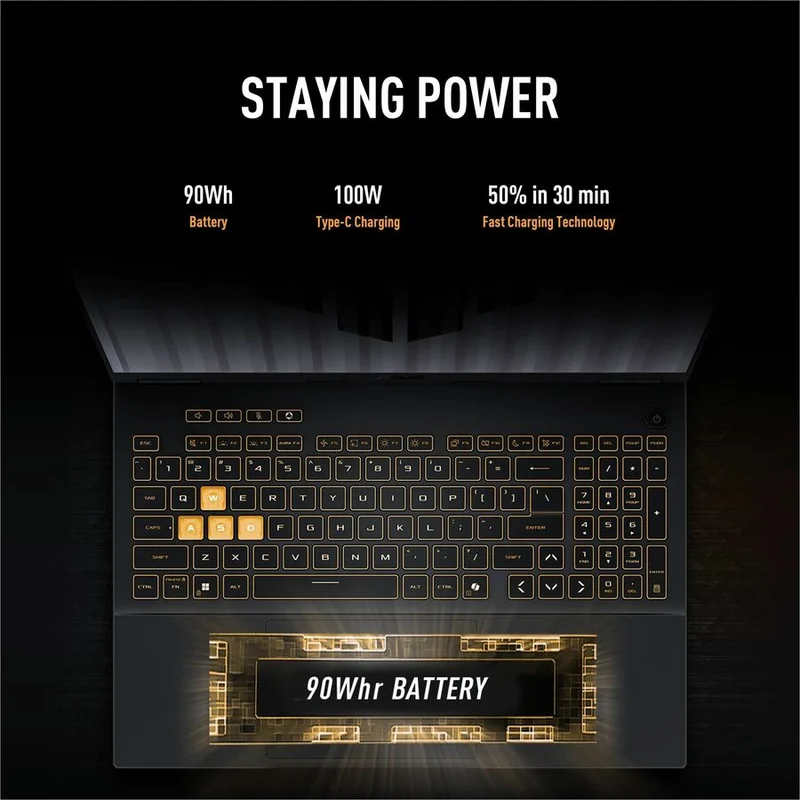 Ordinateur portable gaming TUF Gaming F16 FX608 FX608JHR-DS74 16 pouces - 2.5K - 165 Hz - Intel Core i7 14e génération i7-14650HX - 16 Go - SSD 1 To FX608JHR-DS74