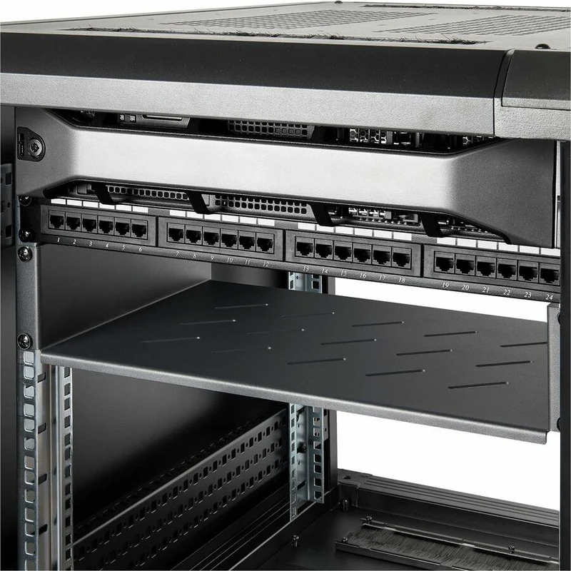 Étagère rack serveur ventilée StarTech.com 2U, profondeur de montage 12 cm, plateau cantilever, capacité de 31.5 kg, écrous cage et vis inclus CABSHELFV25U-11.3-RACK