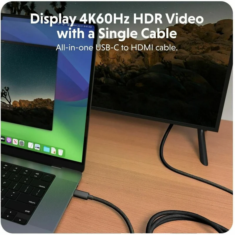 Câble Targus HyperDrive USB-C vers HDMI 4K60 Hz – Noir HD6007BKGL