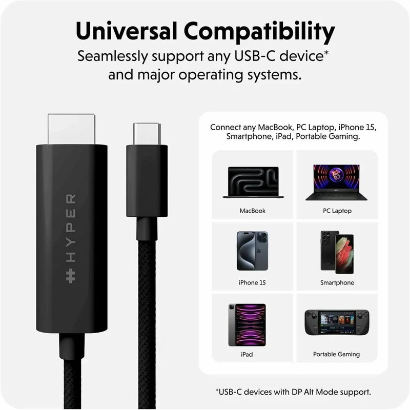 Câble Targus HyperDrive USB-C vers HDMI 4K60 Hz – Noir HD6007BKGL