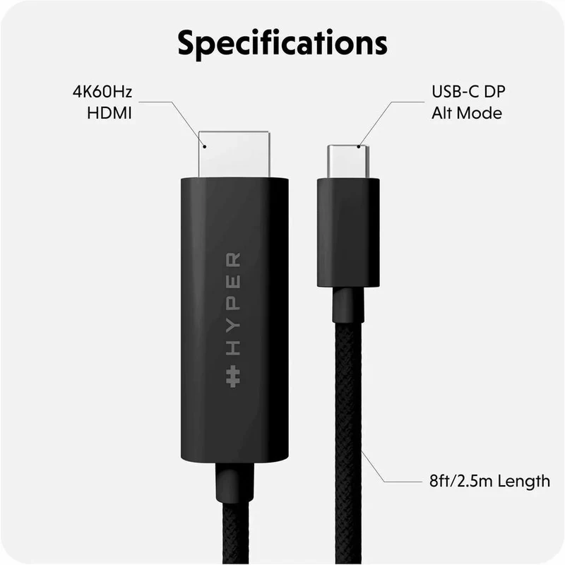 Câble Targus HyperDrive USB-C vers HDMI 4K60 Hz – Noir HD6007BKGL