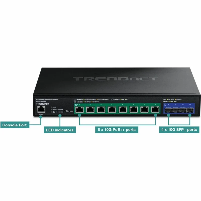 Commutateur Web intelligent TRENDnet 12 ports 10G PoE++ (720 W) TPE-7124SBF