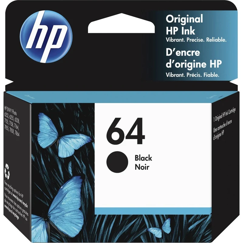 Cartouche d'encre jet d'encre HP 64 d'origine - Noir - 1 unité N9J90AN#140