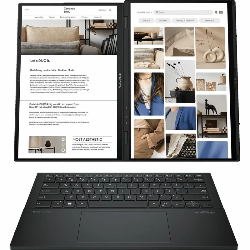 Asus ZenBook Duo UX8406 UX8406CA-DS91T-CA Ordinateur portable 14 en 2 1" tactile détachable - Full HD - Intel Core Ultra 9 285H - Plateforme Intel Evo - 16 Go - SSD 1 To - Clavier anglais - Gris Inkwell UX8406CA-DS91T-CA