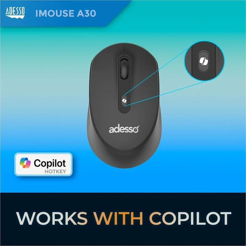 Souris sans fil Adesso iMouse A30B avec bouton de raccourci AI CoPilot IMOUSE-A30B