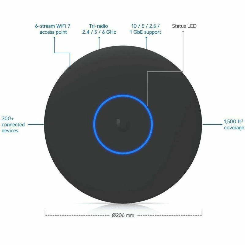 Point d'accès sans fil Ubiquiti U7 Pro XG tribande Wi-Fi 7 IEEE 802.11n/ac/ax/be/v/r/k 5.80 Gbit/s - Noir U7-Pro-XG-B