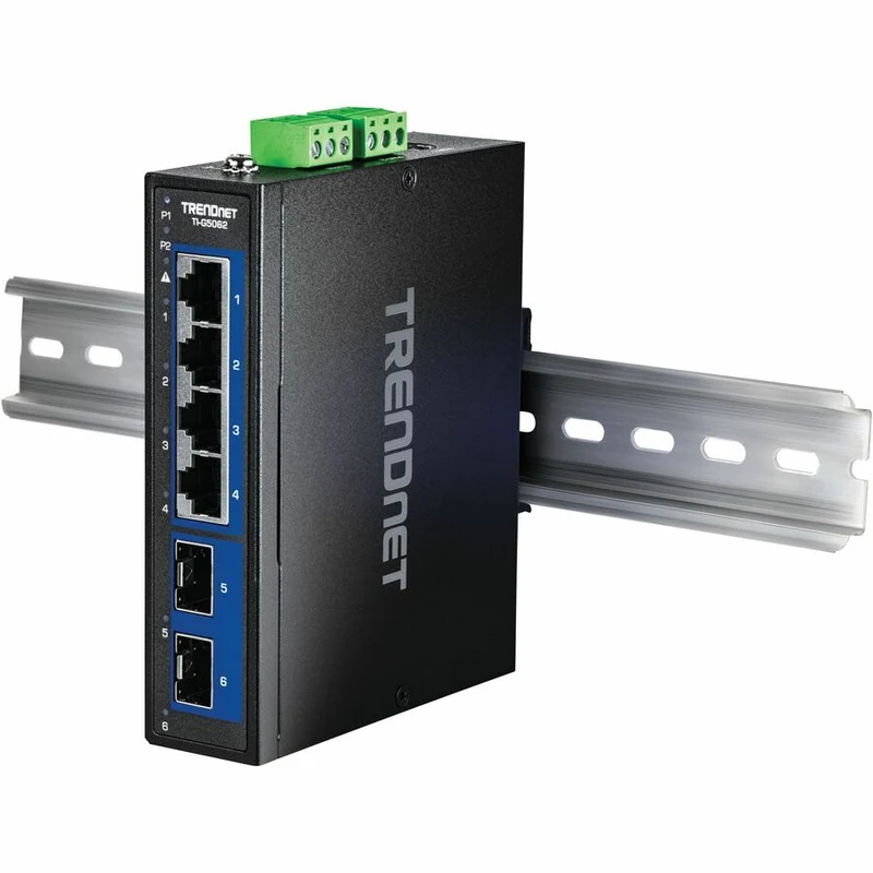 Commutateur industriel à rail DIN 6G à 2.5 ports TRENDnet avec ports SFP+ 10G TI-G5062