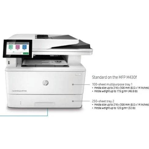 Imprimante multifonction laser HP LaserJet M430f-Monochrome-Copieur/Fax/Scanner-42 ppm Impression monochrome-1200x1200 Impression-Impression recto verso automatique-100000 pages mensuellement-350 feuilles Entrée-Scanner couleur-600 Scan optique-Fax monochrome-Gigabit Ethernet 3PZ55A#BGJ