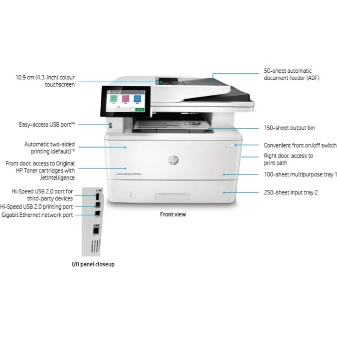 Imprimante multifonction laser HP LaserJet M430f-Monochrome-Copieur/Fax/Scanner-42 ppm Impression monochrome-1200x1200 Impression-Impression recto verso automatique-100000 pages mensuellement-350 feuilles Entrée-Scanner couleur-600 Scan optique-Fax monochrome-Gigabit Ethernet 3PZ55A#BGJ