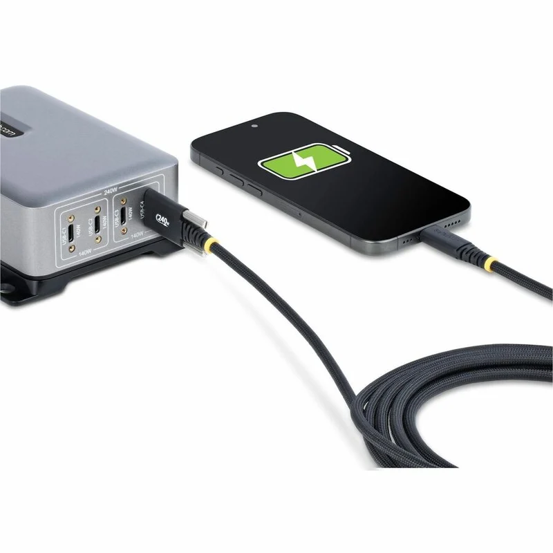 Câble de charge USB-C StarTech.com de 10 m (3 pi), verrouillage par vis latérale, PD EPR 240 W (5 A), gaine en silicone avec tresse, cordon USB 2.0 robuste, USB-IF S2CEPR3M-USBSL-CABLE