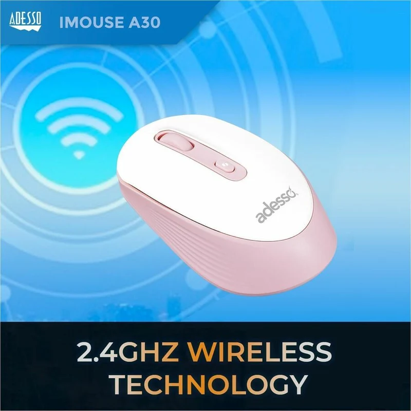 Souris sans fil Adesso iMouse A30P avec bouton de raccourci AI CoPilot (rose) IMOUSE-A30P