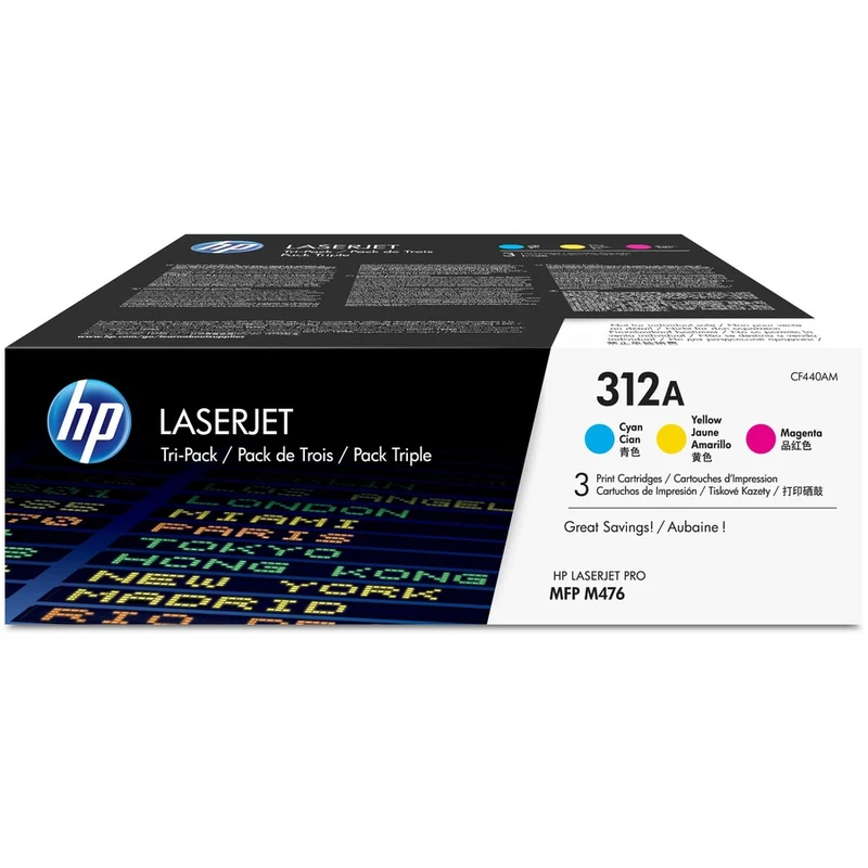 Cartouche de toner laser HP 312A (CF440AM) d'origine à rendement standard - Pack de trois - Cyan, Magenta, Jaune - 3/Carton CF440AM