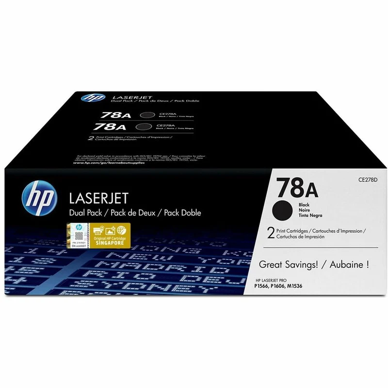 Cartouche de toner laser d'origine HP 78A - Noir - Lot de 2 CE278AD