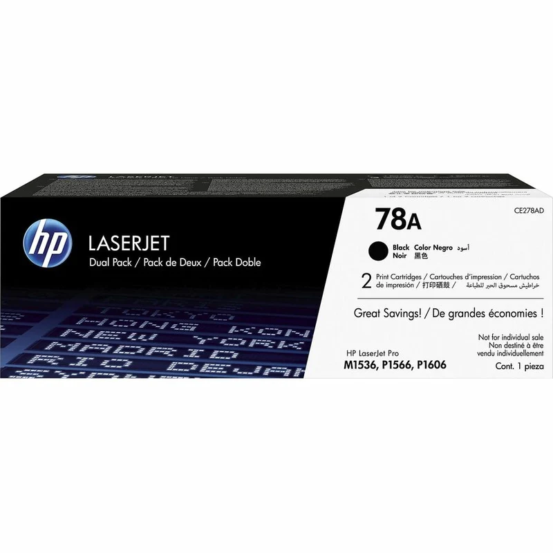 Cartouche de toner laser d'origine HP 78A - Noir - Lot de 2 CE278AD