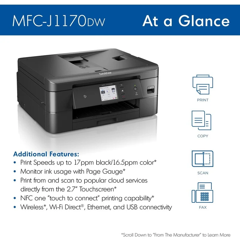 Imprimante multifonction à jet d'encre sans fil Brother MFC-J1170DW - Couleur MFCJ1170DW