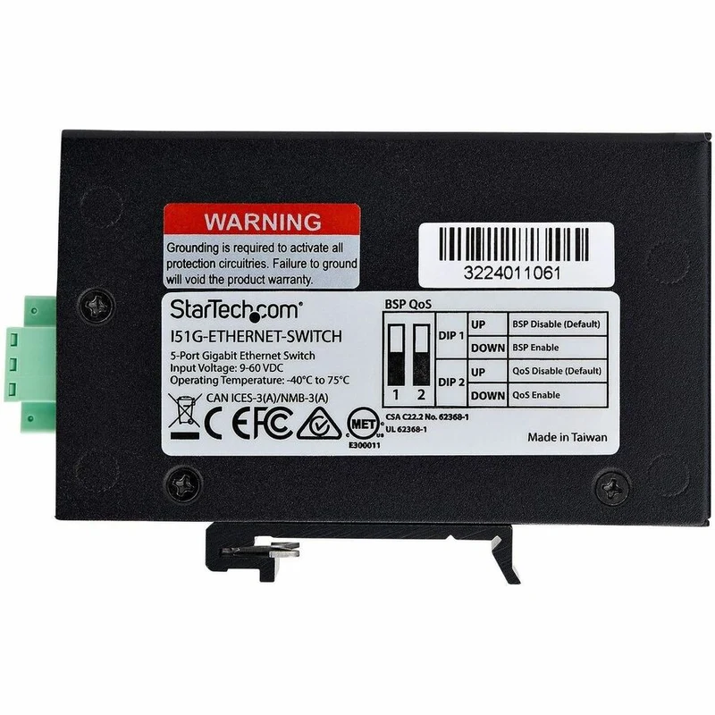 StarTech.com Commutateur réseau industriel non géré à 5 ports, Ethernet 10/100/1000, montage sur rail DIN/mural, indice de protection IP30, -40 °C à 167 °C, 9 à 60 V CC, TAA I51G-ETHERNET-SWITCH