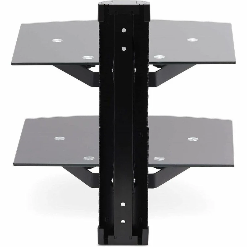 StarTech.com Étagères AV murales flottantes doubles, étagère réglable en hauteur pour équipement audiovisuel sous téléviseur, étagères en verre trempé noir 2B-WALL-MOUNT-SHELF