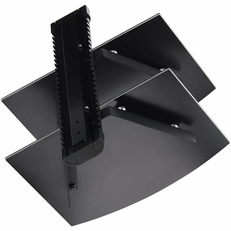 StarTech.com Étagères AV murales flottantes doubles, étagère réglable en hauteur pour équipement audiovisuel sous téléviseur, étagères en verre trempé noir 2B-WALL-MOUNT-SHELF