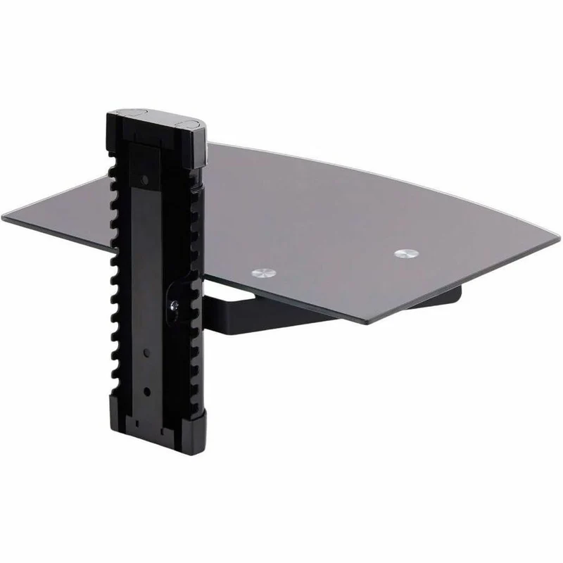 StarTech.com Étagère murale flottante AV, étagère réglable en hauteur pour équipement audiovisuel sous téléviseur, étagère en verre trempé noir 1B-WALL-MOUNT-SHELF