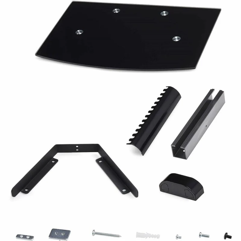 StarTech.com Étagère murale flottante AV, étagère réglable en hauteur pour équipement audiovisuel sous téléviseur, étagère en verre trempé noir 1B-WALL-MOUNT-SHELF